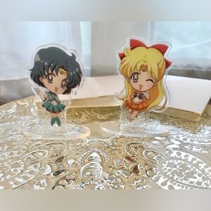 2 SAILOR MOON Sailor Venus Sailor Mercury Acrylic Character Stand Display Figure